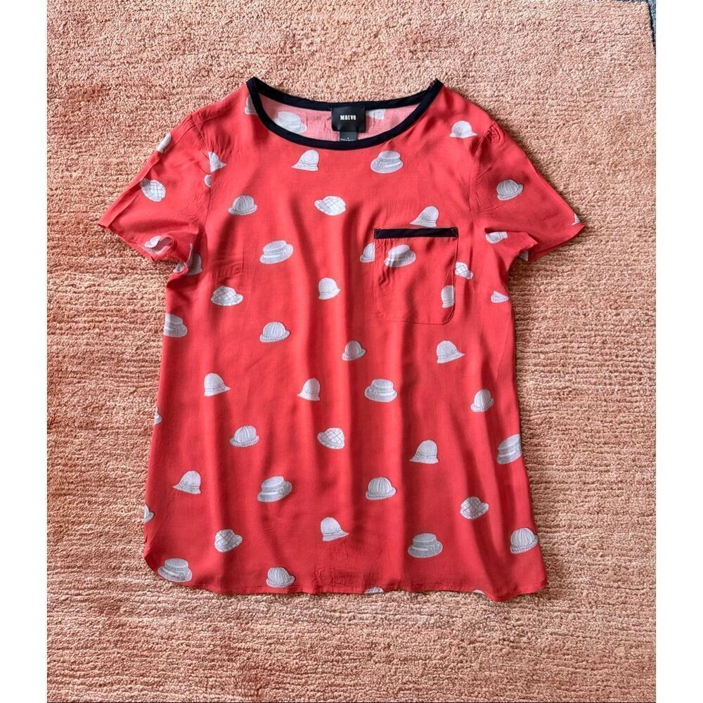 Maeve Red Hat Print Short Sleeve Blouse Size 4